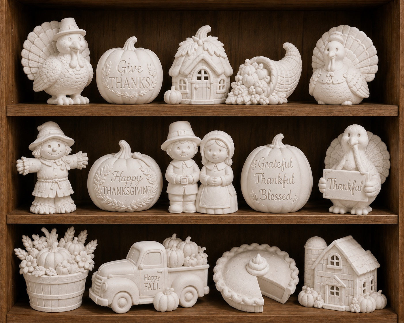 Thanksgiving ceramic bisque pieces at Le Dream Paint Studio